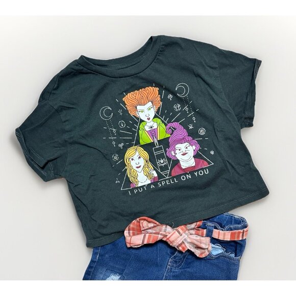 Disney Hocus Pocus Shirt & Delia's Jeans Girls 6X Black T-Shirt & Jeans W/Belt - Picture 3 of 7